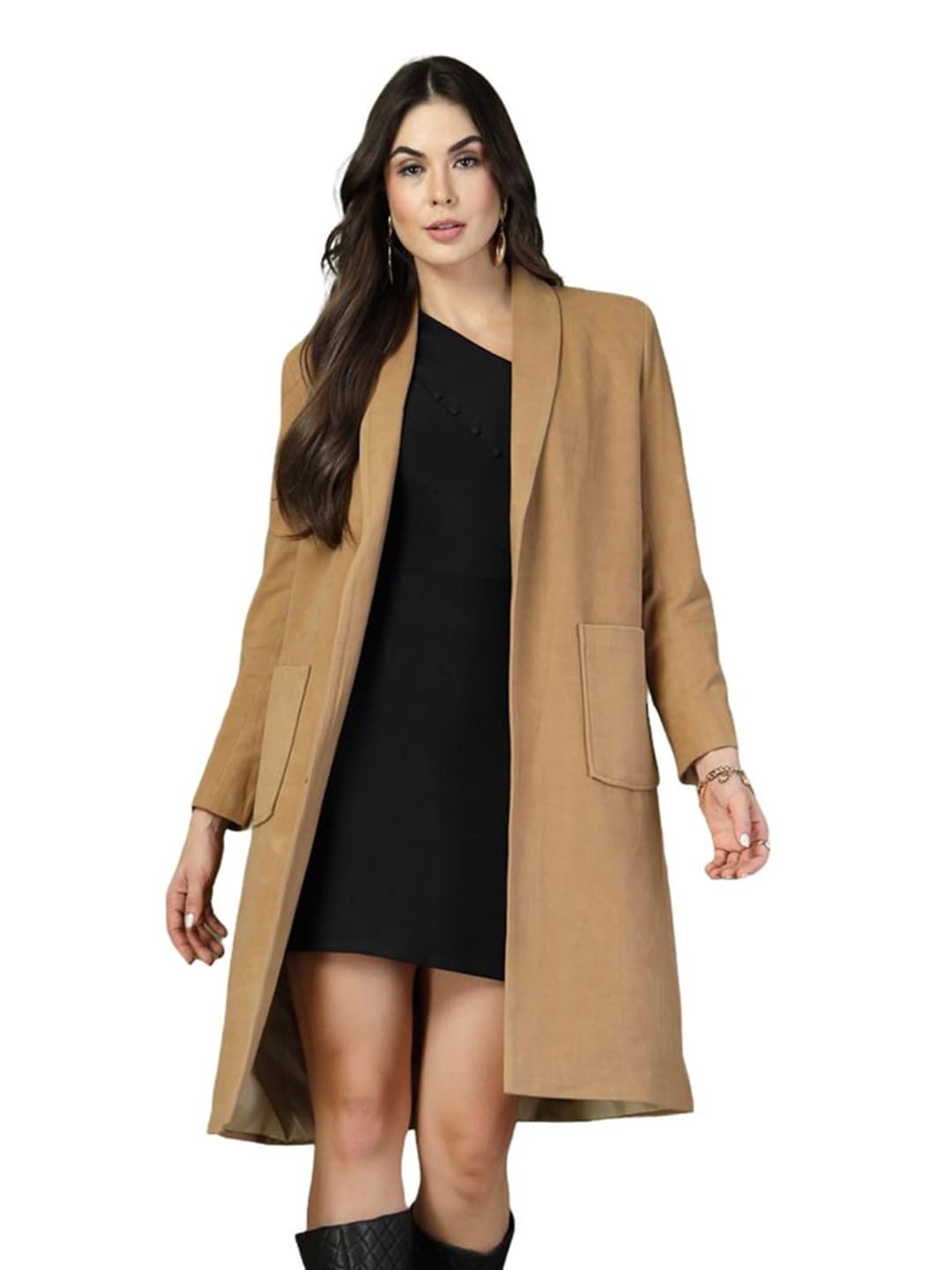 CHKOKKOWomen Elegant Winter Wear Warm Coat Classic Knee Length | Solid Color Design with Convenient Front Pockets | Ideal for Formal and Semi-Formal Occasions