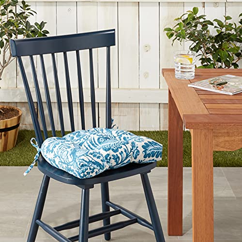 Pillow Perfect Paisley Indoor/Outdoor Chairpad with Ties, Reversible, Tufted, Weather, and Fade Resistant, 15.5" x 16", Blue/White Tucker Resist, 2 Count - Image 8