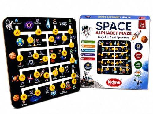 Image of Sky Tech Space Alphabet Maze Board Game for Kids 3+ Years | A to Z Letter Learning Matching Educational Toy | Montessori Activity Board with Space Theme | Screen-Free Preschool Learning Toy for Kids