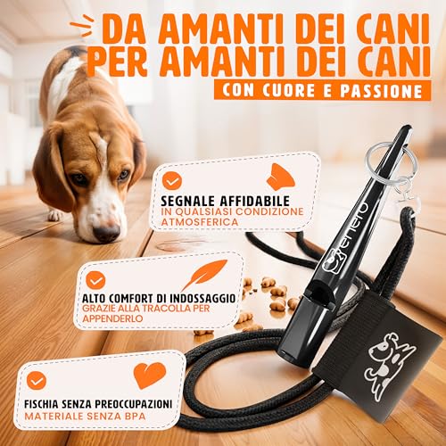 Enero® Fischietto Per Cani Con Pratica Fascetta - Cani Accessori - Con Frequenza Standardizzata - Ideale Per L'addestramento Dei Cani - Udibile E Di Ampia Portata - Fischio Per Cani Nero - 4
