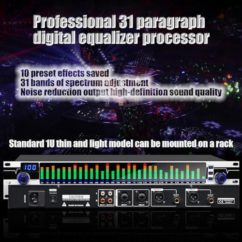 Ecualizador gráfico estéreo de 31 bandas, ecualizador gráfico con 10 resultados preajustados personalizables y reducción automática de ruido, para estudio de grabación miniatura 7