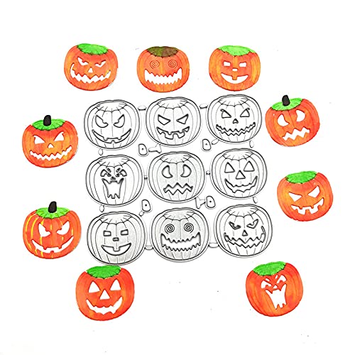 9Pcs Halloween Cutting Dies Pumpkins Ghost Faces Bat Metal Die Cuts Stencils Scrapbook Card Paper Party Craft DIY Decoration Supplies 3.6×4In