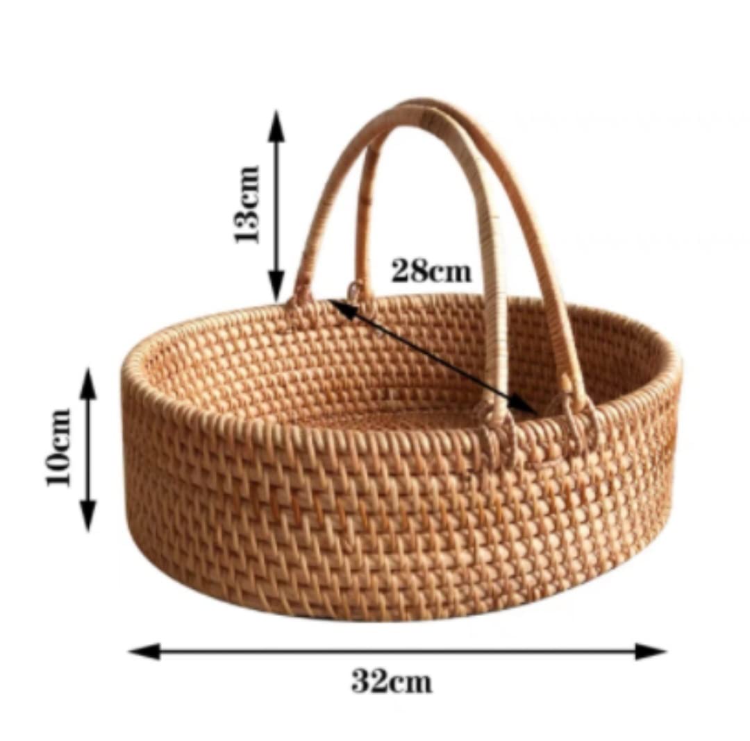 Dekoracja Kuchenna Kosz Rattanowy Przenośny Piknikowy Rozmaitości Do Przechowywania Na Biurko Idylliczny Pojemnik Żywność Imprezy Plenerowe(32 * 28 * 13cm)