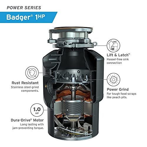 Insinkerator Garbage Disposal, Badger 1 Hp, Power Series, 1 Hp Continuous Feed,Black #TOP1