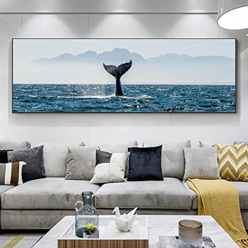 Toile paysage marin queue de baleine grand format 70x210 - 4