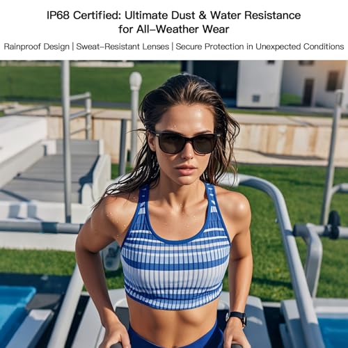 Image of Smart Sunglasses for Men Women, UV400 Polarised Interchangeable Lenses Sunglasses, Bluetooth Glasses with Speakers, IP68 Waterproof, Noise Cancelling,85 Mah Battery for Sports Outdoor Activities-Black