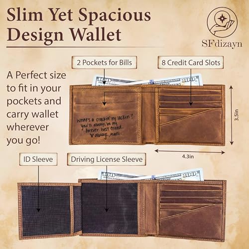 Personalized Leather Photo Wallet for Men – Custom Engraved Slim Bifold with ID Window, Genuine Brown Front Pocket Card Holder – Anniversary and Birthday Gift for Husband, Boyfriend, Fiancé, or Spouse4