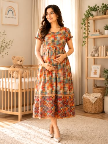 Image of RITIJYA Zipless Feeding Kurta Dress for Women | Maternity Nursing Kurti, No-Zip Easy Access | Extra Pleats Pre to Post Pregnancy | Quick-Dry Fabric | S-4XL