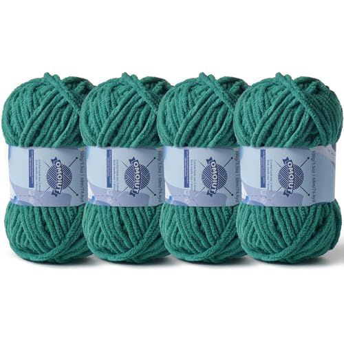 Image of 4 Pack Chunky Chenille Yarn for Crocheting, Baby Yarn for Crocheting Soft Blankets, Bulky Yarns for Crochet Amigurumi, 400g (297yds) Fluffy Velvet Yarns for Hand Knitting (4 Dark Green)