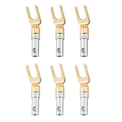 Diyeeni Altavoces de plátano chapados en oro de 24 K, conector de altavoz de 6 piezas de 0.157 in tipo banana U oro o 0.157 in conectores banana