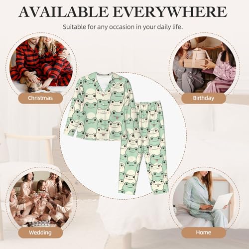 Image of Women'S Long Sleeve Pajama Set Soft Loungewear Button-Down Top & Elastic Waist Pants S- 2XL