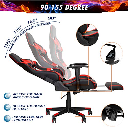 Scurrty Professional Gaming Chair Ergonomic Office Chair Gaming Massage Chair Red Computer Chair for Adults Video PC Chair Racing Reclining Adjustable Computer Gaming Chair with Footrest - Thumbnail 5