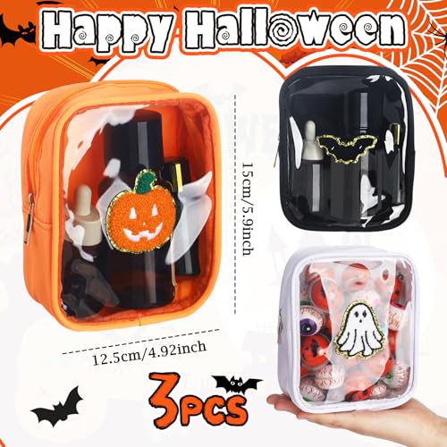 9 Pcs Halloween Pumpkin Ghost Bat Chenille Patches Cosmetic Bags with Zipper Funny Halloween Clear Makeup Bags Gothic Waterproof Coin Purse Party Favors Gift for Women2