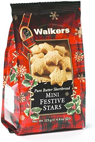 Walker's Shortbread Mini Festive Stars, Pure Butter Shortbread Cookies, 4.4 Oz Bag (Pack of 6)