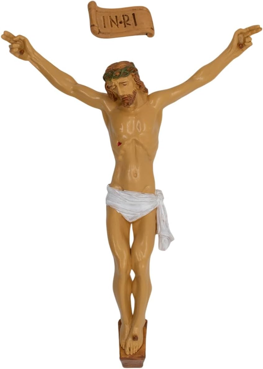 VILLAGE GIFT IMPORTERS 9" Corpus for Crucifix with INRI Sign | Hand Painted Resin Body of Jesus | Add to Your Cross to make a Crucifix | Made in Italy