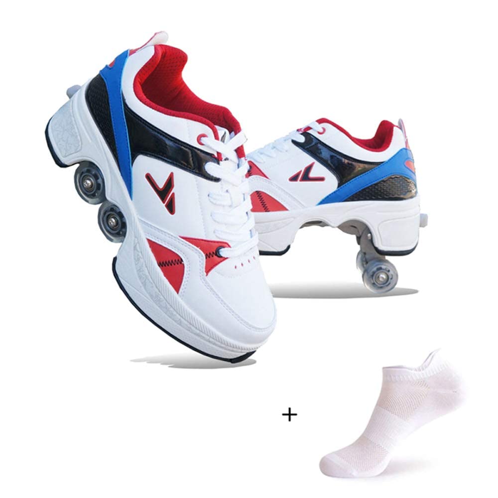 Roue Chaussures De Sport Chaussures De Skate à roulettes Chaussures roulettes Fille Et Garçon Entraînement Roller Skate Chaussures avec roulettes Doubles Bouton