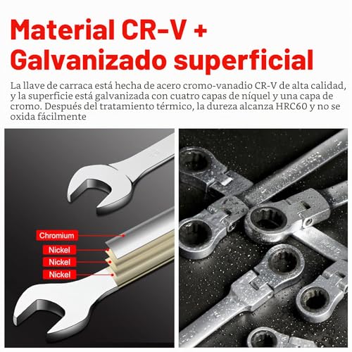 Miniatura 2 de Wiseup Llaves Fijas, Forja Cr-V De 10 Mm, Diseño Industrial De Doble Uso, Llave De Trinquete Antideslizante Y Resistente A La Flexión Herramientas
