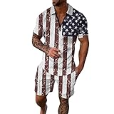4th of July Polos Outfits for Men Quarter Zip Lapel Shirts and Shorts Set 2 Piece American Flag Ribbed Patriotic Tracksuits