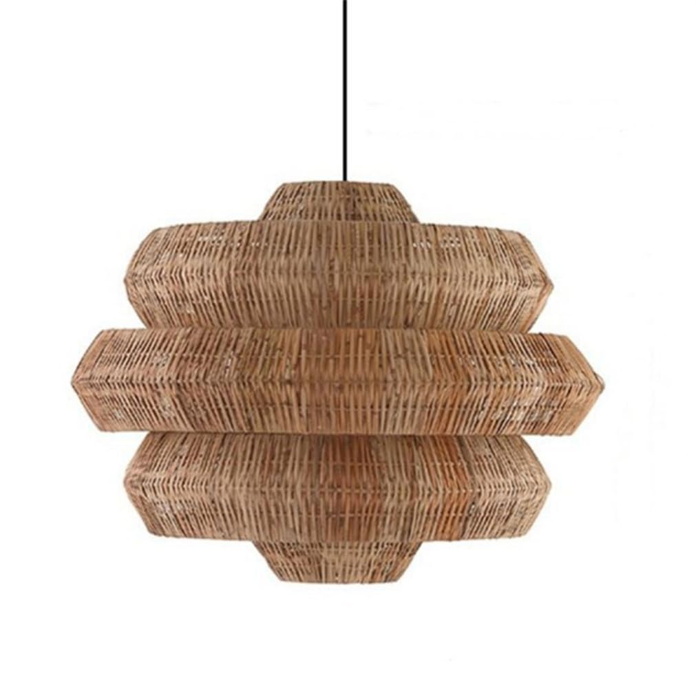 SHUANGZ Multi-Layer Rattan Chandelier Wabi-sabi Art Hanging Light Fixture Farmhouse Wicker Primitive Lighting with Metal Frame Lantern Handmade Fixture for Kitchen Island Bedroom - E27 Socket