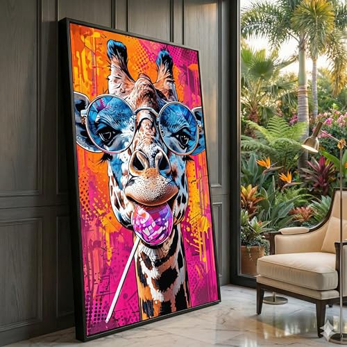 Impression sur toile girafe stylée aux couleurs vives pour illumination murale durable