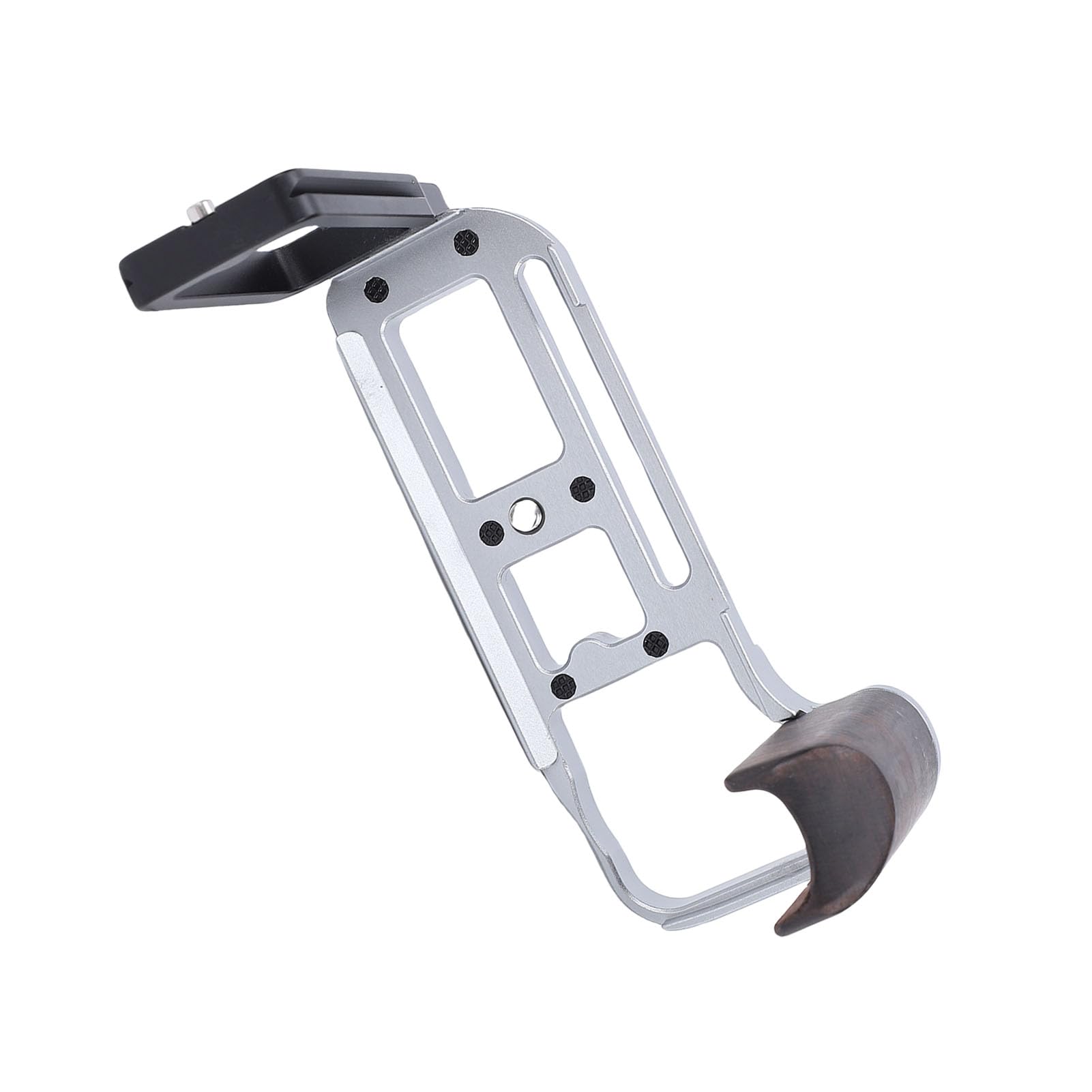 banapoy Piastra a L per Impugnatura della Fotocamera, Staffa a L per Impugnatura in Legno a Sgancio Rapido, Piastra di Montaggio per Treppiede con Cuscinetto Antiscivolo, Foro per Vite da 1/4 (SILVER)
