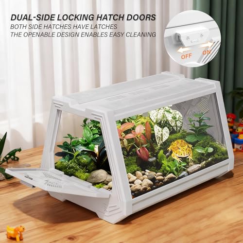 Image of Smart Lighting Reptile Terrarium with Timer & Dual-Mode LED /UVB - Adjustable Brightness All-in-One Habitat, Wide View Escape-Proof Dual Doors for Gecko, Frog, Tarantula, Snake or Insects