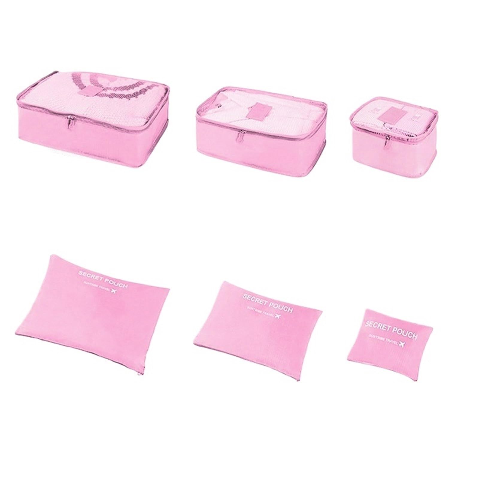BHOUTY 6pcs Travel Storage Bag Large Capacity Suitcase Luggage Clothes Sorting Organizer Set Pouch Case Shoes Packing Cube(Pink)