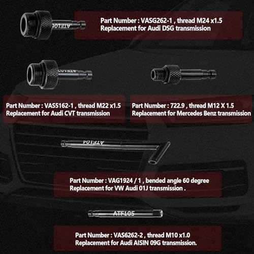 Image of altivox Automatic Transmission Fluid Oil Filling Filler Adapter 5PCS ATF Filler Adapters and Metal Dispenser with Shut Off Valve, Replacement for VW for Audi 09G 01J 722.9 CVT DSG ATF for Benz 722.9