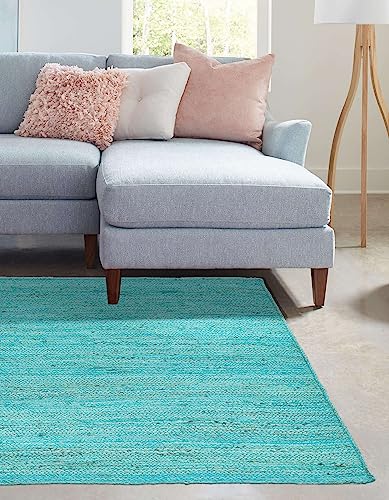 Image of Unique Loom Braided Jute Collection Area Rug - Dhaka (5' 1 inch x 8' Rectangle, Turquoise)
