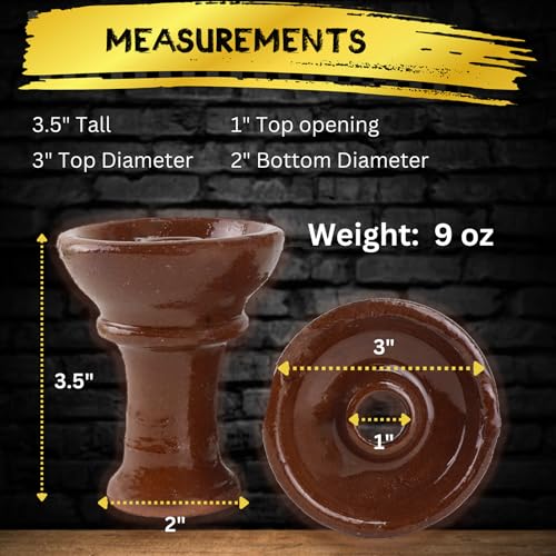 Egyptian Handmade Clay Phunnel Hookah Bowl - Thick Premium Material/Heat Resistance Shisha Nargila Bowl - Big Could for Better Hookah Smoking Session- Medium Size 3.5"" H x 3"" D, Brown - Image 5