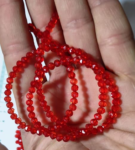 Image of GoSetGet! 4mm Rondelle /Tire (1000 Pcs) RED Crystal Macrame Plastic Beads for Arts, Crafts & Decoratives-High Sparkle Cutting Crystal Beads for Macrame, Jhula, Torana, Jhumar (Red)