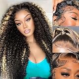 Vlusee 26 Inch 13x6 Deep Wave Lace Front Wigs Human Hair Fb/27 Ombre Blonde Lace Front Wig Human Hair Pre Plucked 13x6 HD Full Lace Frontal Curly Human Hair Glueless Wig for Women