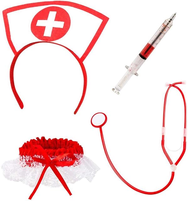 Boland 44803 Sexy Nurse Set with Headband, Stethoscope, Garter and Syringe Pen, Doctor's Helper, Work, Costume, Theme Party, Carnival