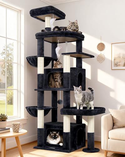 Globlazer Árbol Rascador para Gatos XXL 192 cm Alto con 2 Grandes Nidos 50 * 30 * 30CM, 2 Grandes Plataformas, 2 Cesta, Percha, Estable Rascador con Puntal para 3-5 Gatos Grande (S75, Gris Claro)
