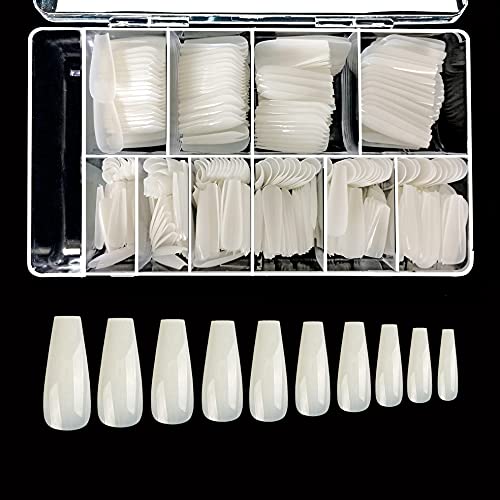 Vivace Natural Full Cover Long Coffin 500Pcs False Nail Tips With Plastic Case 10 Sizes Ballerina Acrylic Nail For Salons And Diy Self Nail Art (Natural F.c Long Coffin) #TOP8