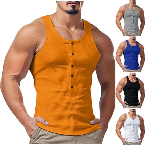 Cambkatl Men's Button Up Henley Tank Top Sleeveless Ribbed Knit Summer Slim Fitted Muscle Tee Shirt2