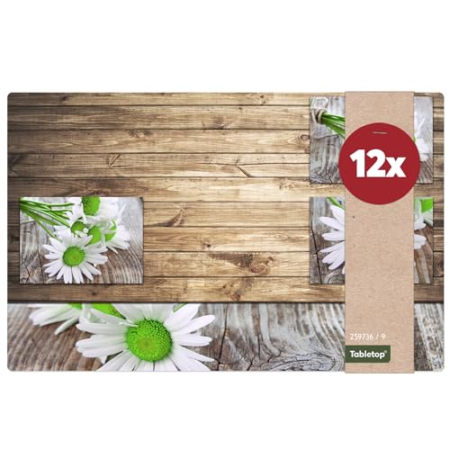 matches21 Bajoplatos de Mesa Individuales (Espacio de 12 Unidades Blancas Margeriten en Imitación de Madera Plástico Lavable 43,5 x 28,5 cm)