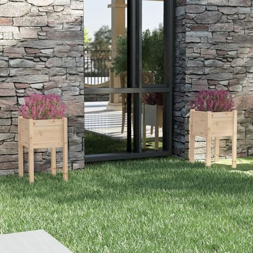 Gecheer Pflanzkübel 2 STK. 40x40x70 cm Massivholz Kiefer, Hochbeet Pflanzbeet Blumenkasten Blumenkübel Blumentopf für Balkon Garten Terrasse810790