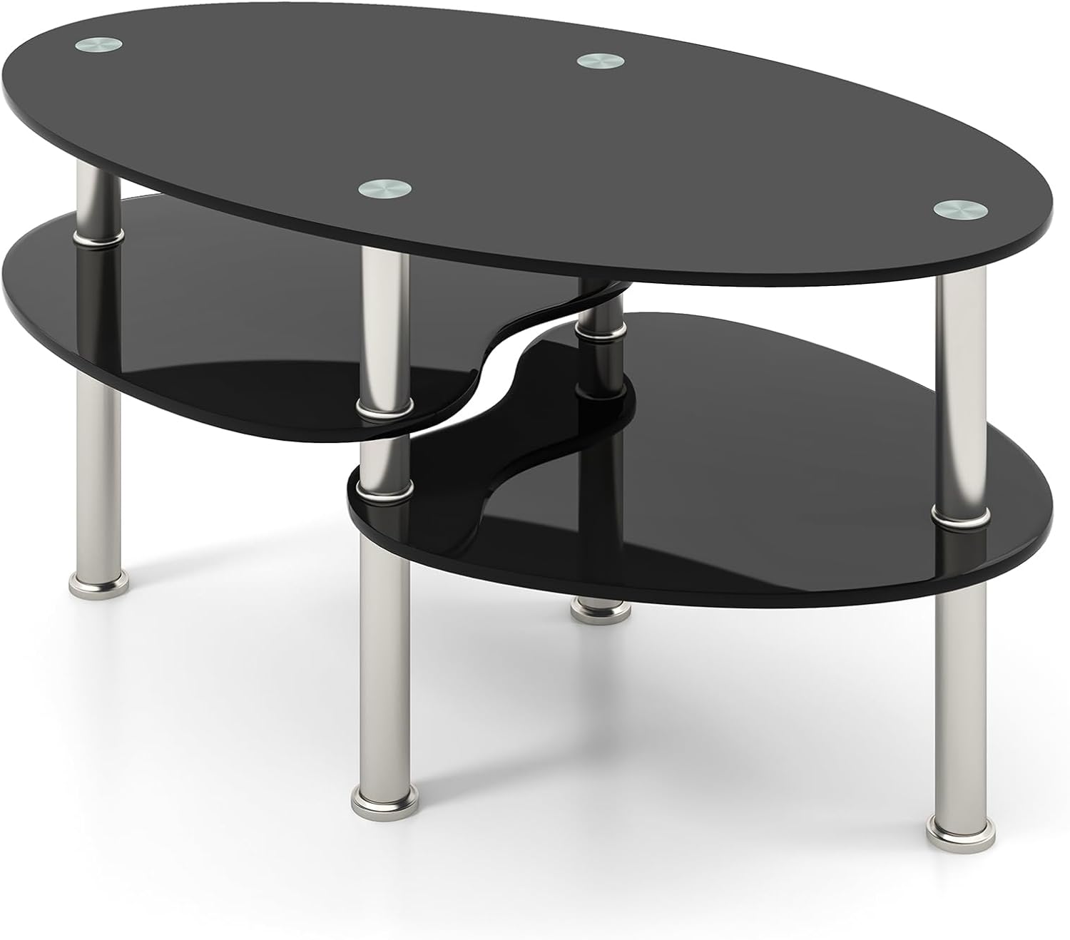 COSTWAY Tempered Glass Coffee Table, 3Tier Oval Cocktail Tea Center