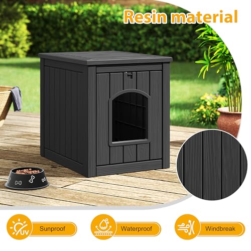 Image of Cat Litter Box Enclosure, Multi-Functional Enclosed Cat Litter Box Furniture, Outdoor Cat House Weatherproof, Openable Front Door & Raised Floor, Easy to Clean & Assemble, Black