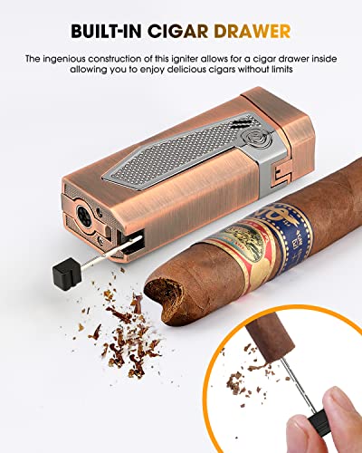 Fankai Cigar Lighter 4 Torch Jet Flame, Cigar Punch, Cigar Holder, Cigar Draw Enhancer,Refillable Torch Lighter, Multi-Functional Cigar Accessories,Windproof Lighters For Smoking Cigar Gifts #TOP2