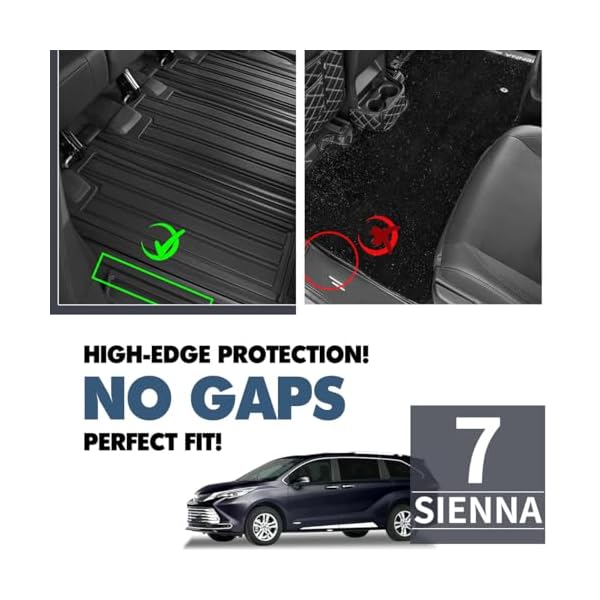 Fit for 2021-2024 2025 T-oyota Sienna 7 Passanger Floor Mat Backrest Mat Cargo Liner, All-Weather 3D Custom Interior Car Mats Compatible for Toyota 2021 2022 2023 2024 2025 Sienna Accessories - Image 6