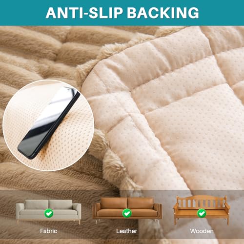 Topchances Thick Sofa Cover 1 2 3 Seater,Non-Slip Seat Cushions,New Super Soft Couch Cushions,Washable Sofa Pads Suitable for Dog Pet Living Room Furniture Protector(Light Brown,70×180cm) - Image 4
