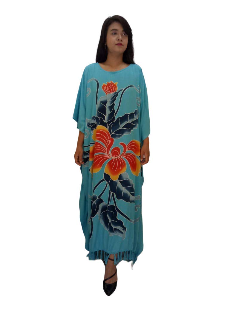 Kaftán azul Orquídea transpirable de talla única con caída fluida 3