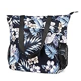 Floral Beach Tote Water-resistant Beach Bag Large Shoulder Bag for Yoga Travel with Multi Pockets...