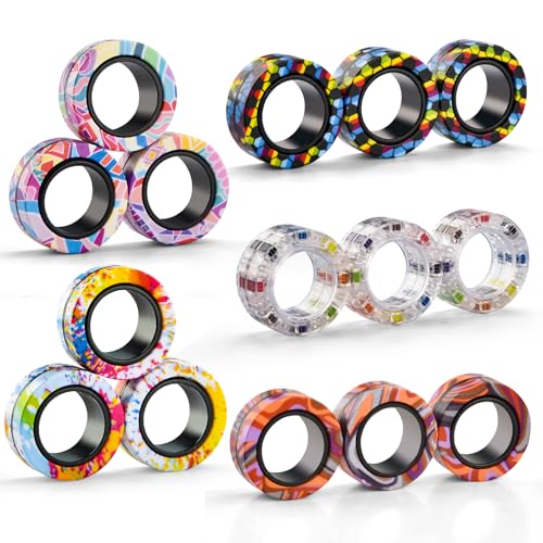 Image of 15Pcs Magnetic Adults Fidget Toys Rings,Stocking Stuffers for Kids 8-12