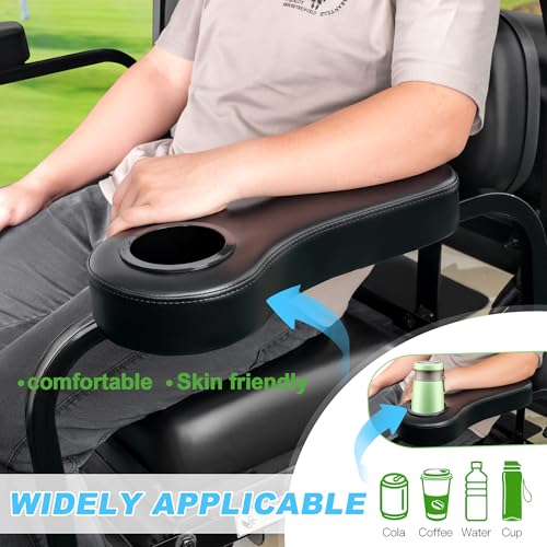 10L0L Golf Cart Rear Seat Kit Arm Rest Set with Cup Holder for Yamaha EZGO Club Car Golf Cart UV-Proof Coating Long Lasting, No Drilling Kits Include