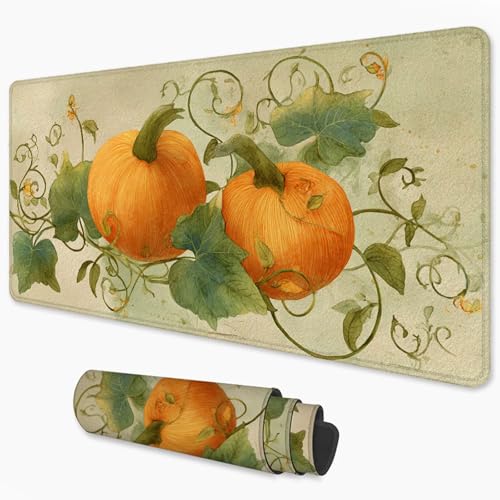 Tapis de souris XXL orange 1200x600 mm imperméable pour le bureau et gaming Citrouille