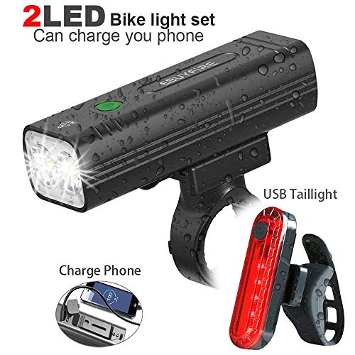 EBUYFIRE Luz Bicicleta Recargable USB, 2000 Lúmenes LED Luces Bicicleta Delantera y Trasera, 3 Modos, IPX5 Impermeable Luces Seguridad para Ciclismo de Montaña y Carretera