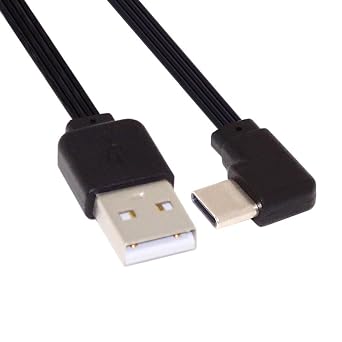 CY 13cm USB 2.0 Type-A Male to USB-C Type-C Left Right Angled 90 Degree Data Flat Slim FPC Cable for FPV Disk Phone
